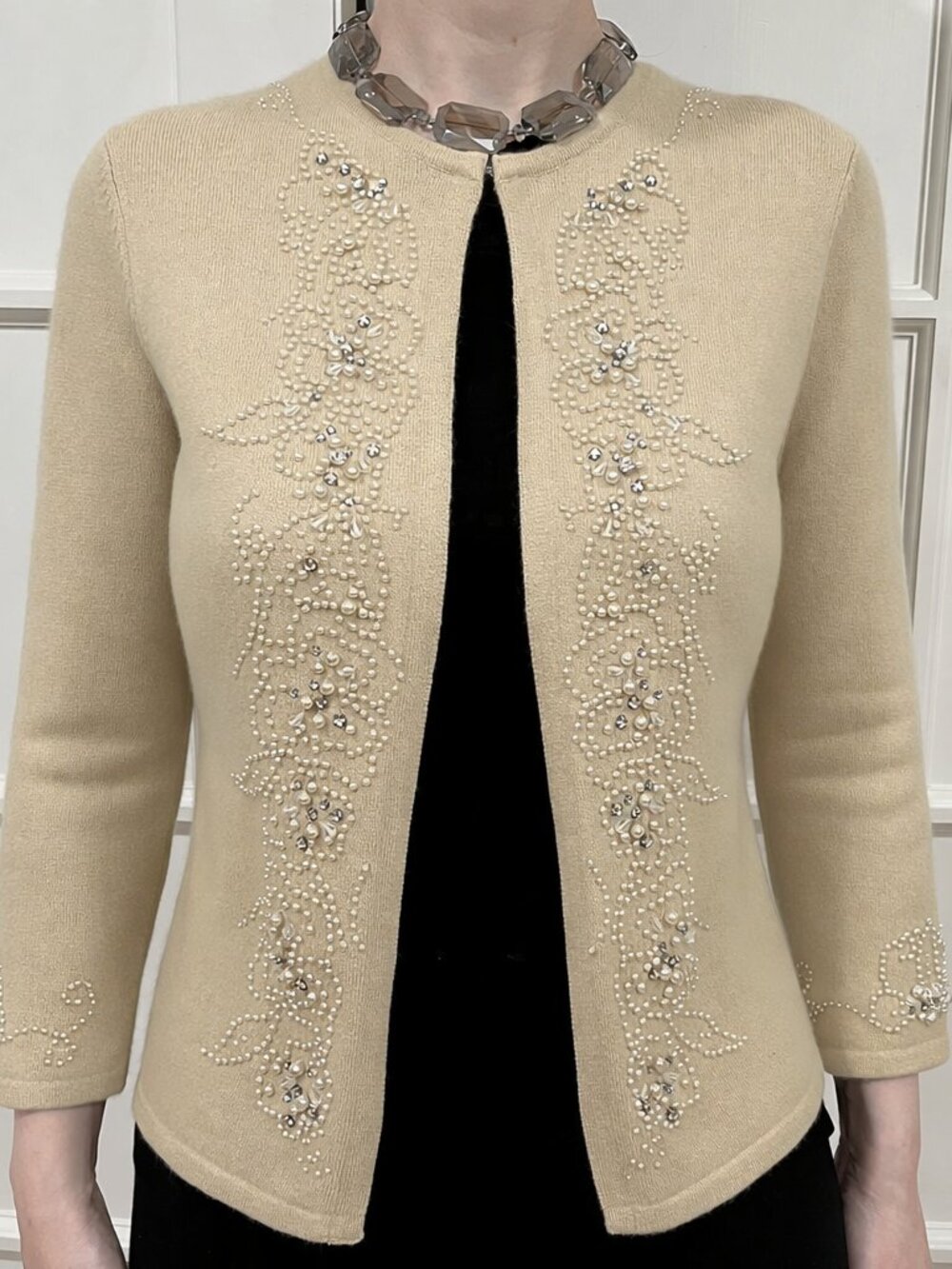 Ann Taylor cream cardigan with elegant beading/sequins